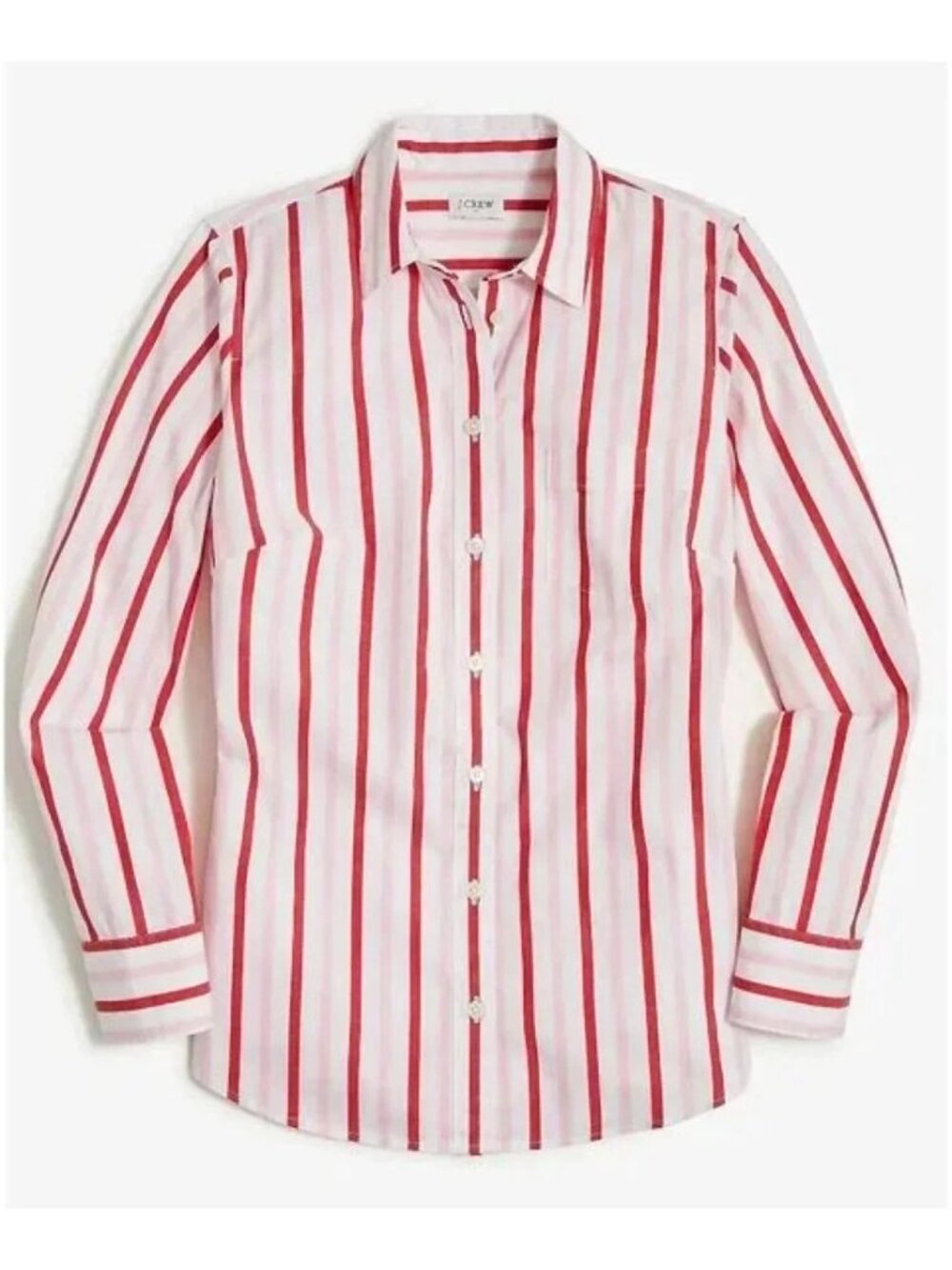 New J.Crew Stretch Cotton Signature Fit Striped Shirt White Red Pink Large